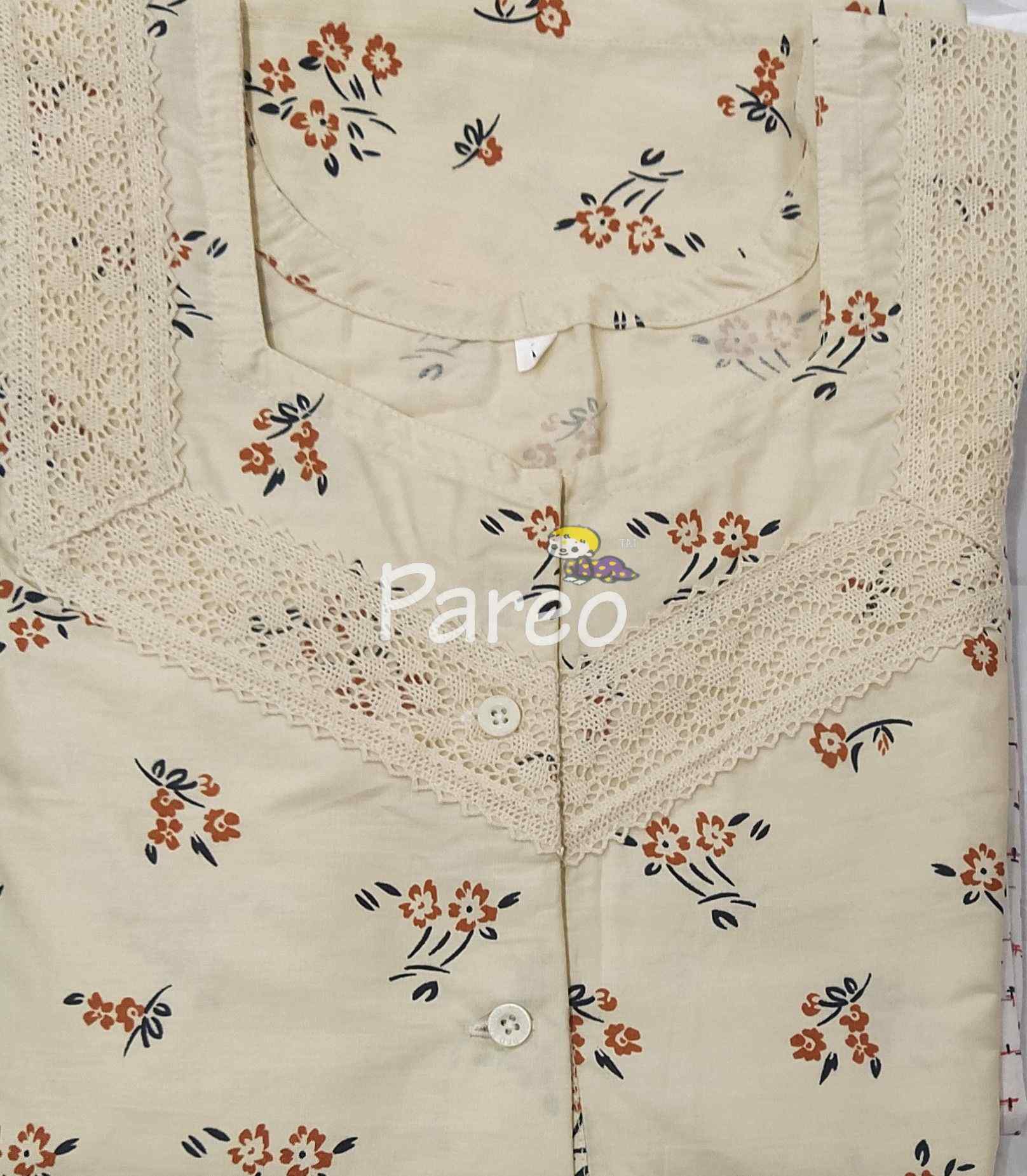 Cotton A-line churidar cut, With Pockets, Half Open Medium Printed Nighty