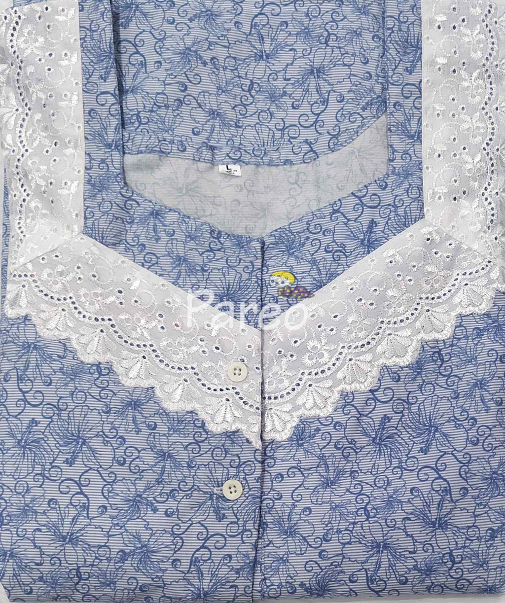 Cotton A-line churidar cut, With Pockets, Half Open Large Printed Nighty