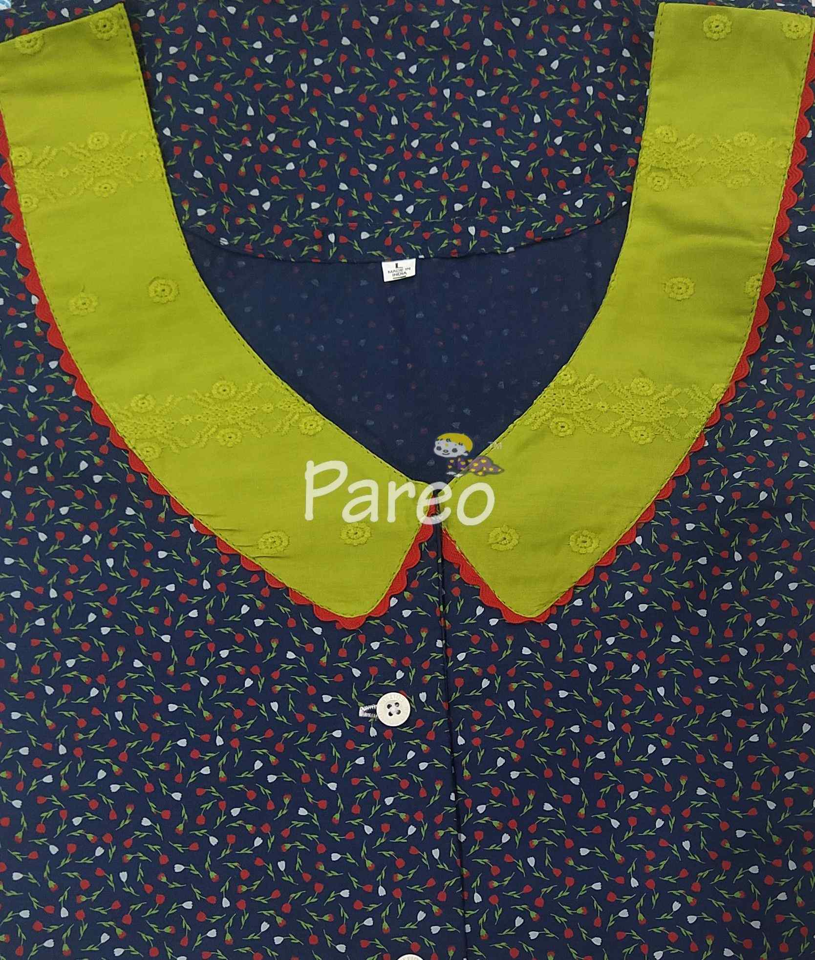 Cotton A-line churidar cut, With Pockets, Half Open Large Printed Nighty
