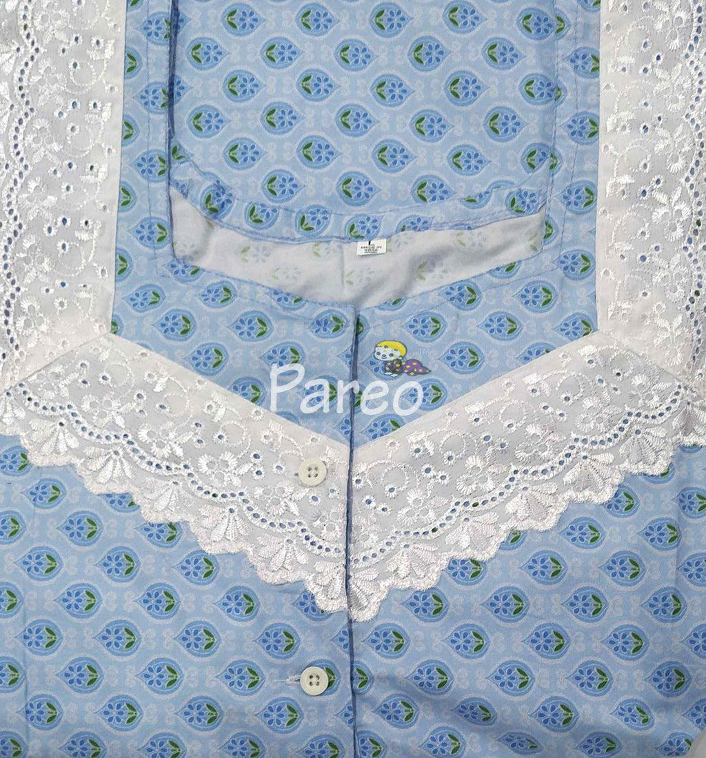 Cotton A-line churidar cut, With Pockets, Half Open Large Printed Nighty