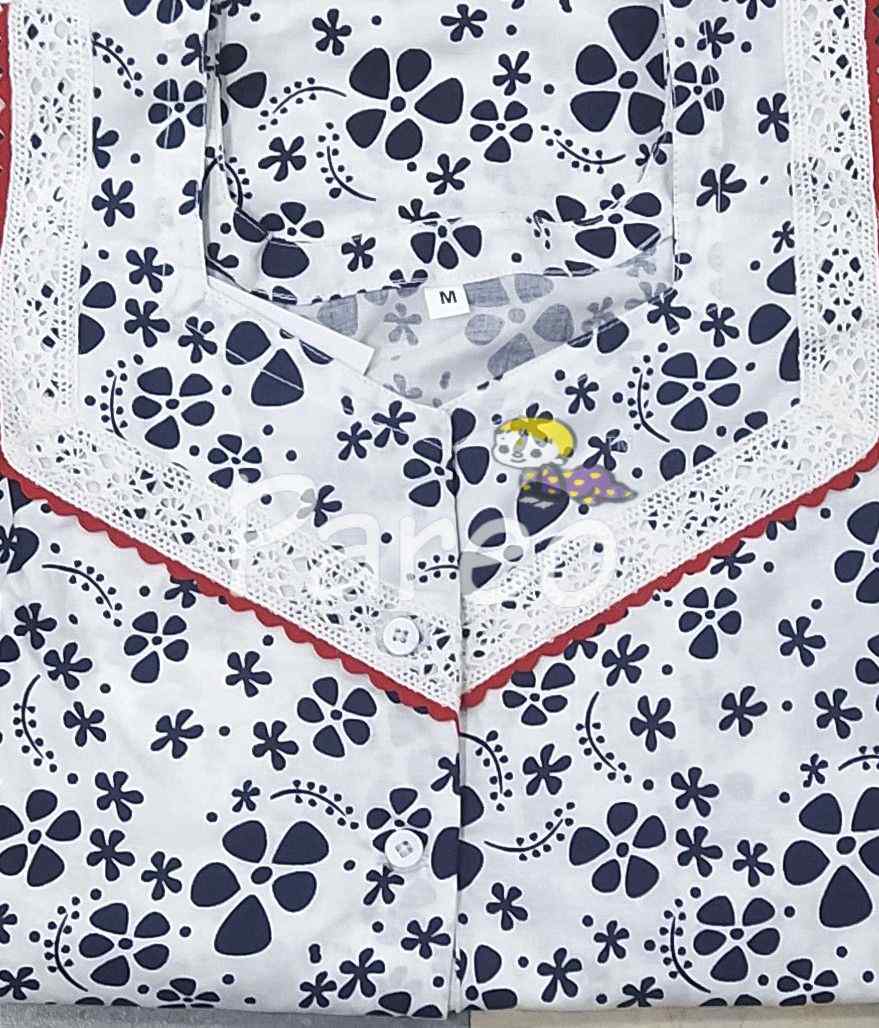Cotton A-line churidar cut, With Pockets, Half Open Medium Printed Nighty