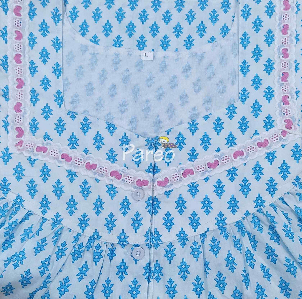 Cotton Pleated , With Pockets, Half Open Large Printed Nighty