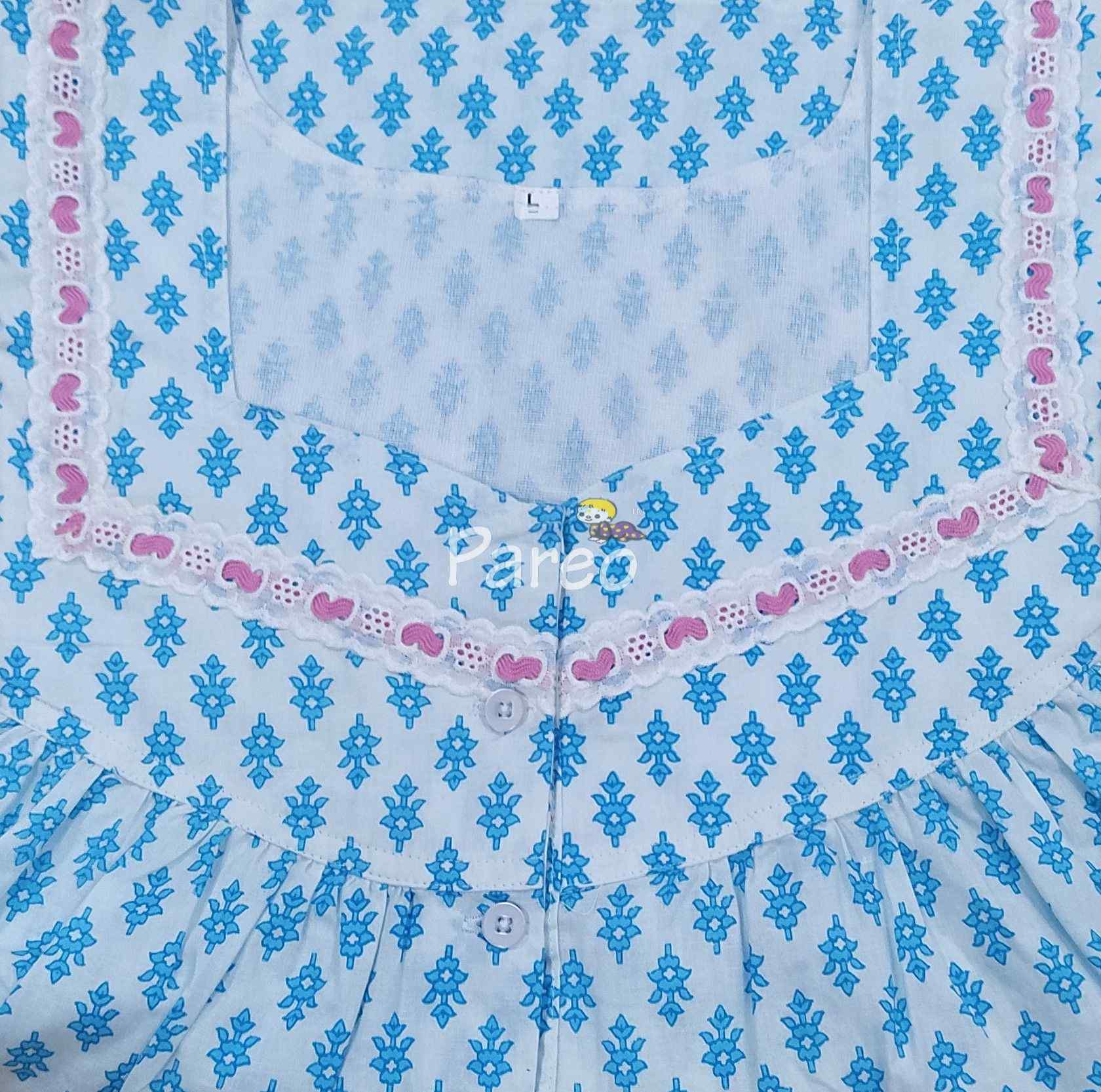 Cotton Pleated , With Pockets, Half Open Large Printed Nighty