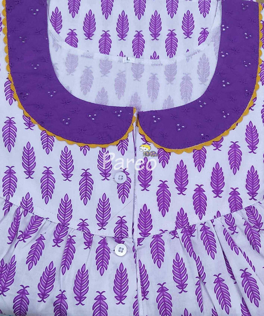 Cotton Pleated , With Pockets, Half Open Large Printed Nighty