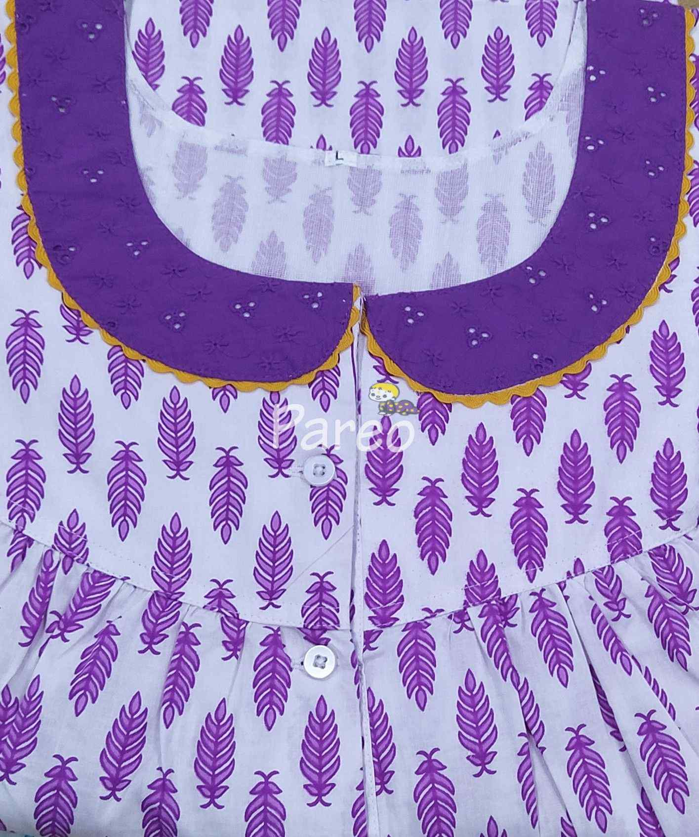 Cotton Pleated , With Pockets, Half Open Large Printed Nighty