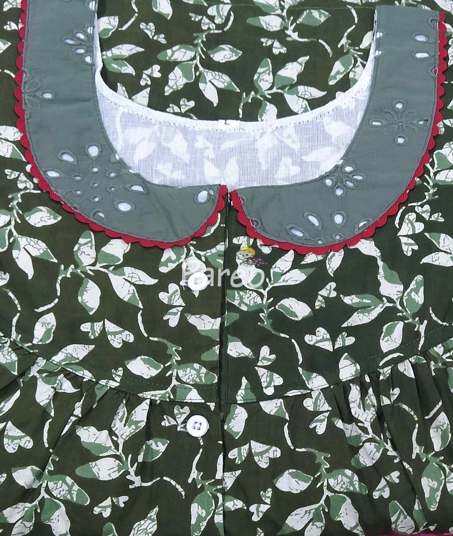 Cotton Pleated , With Pockets, Half Open Large Printed Nighty