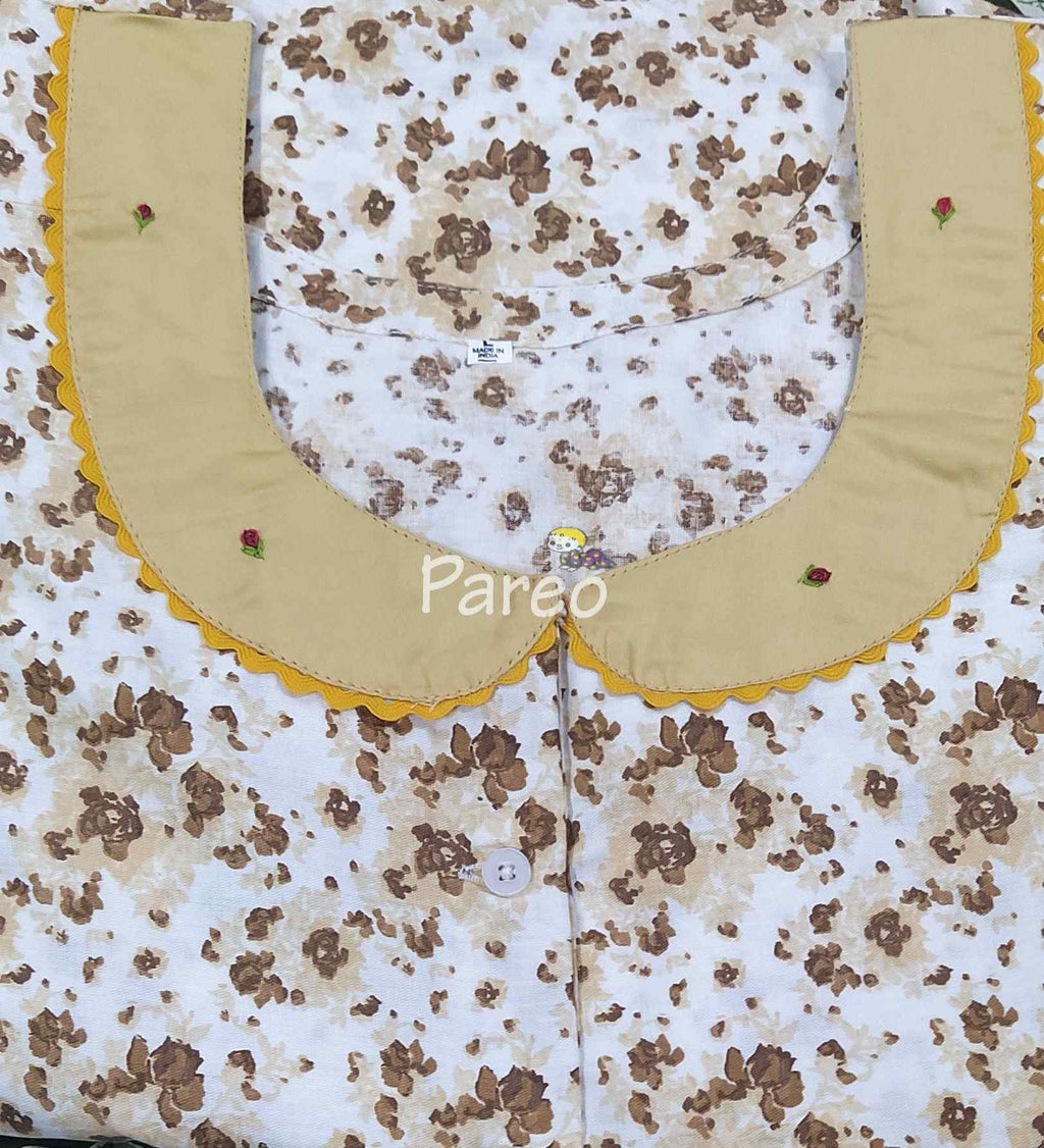 Cotton A-line churidar cut, With Pockets, Half Open Large Printed Nighty