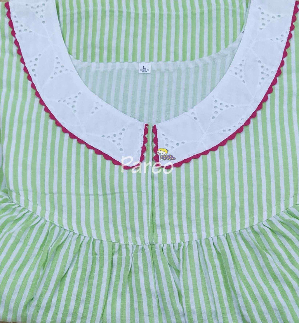 Cotton Pleated , With Pockets, No Open Large Printed Nighty