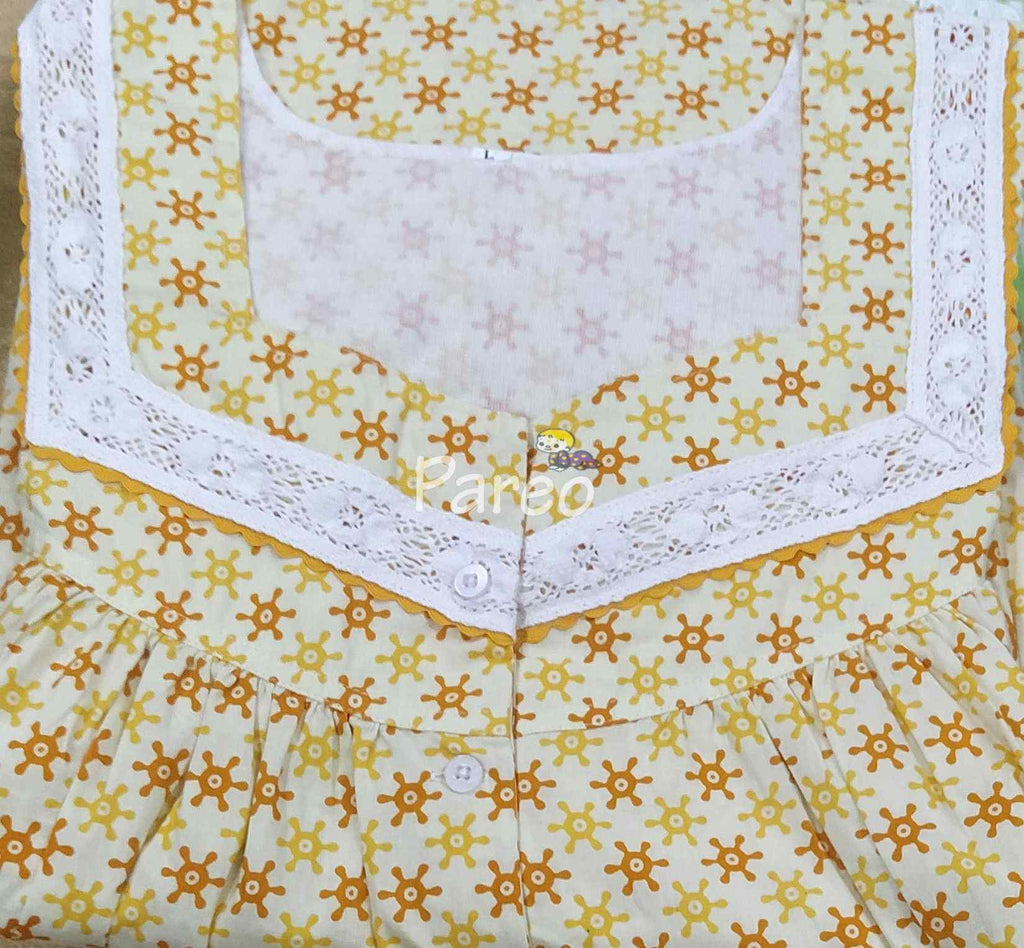 Cotton Pleated , With Pockets, Half Open Large Printed Nighty