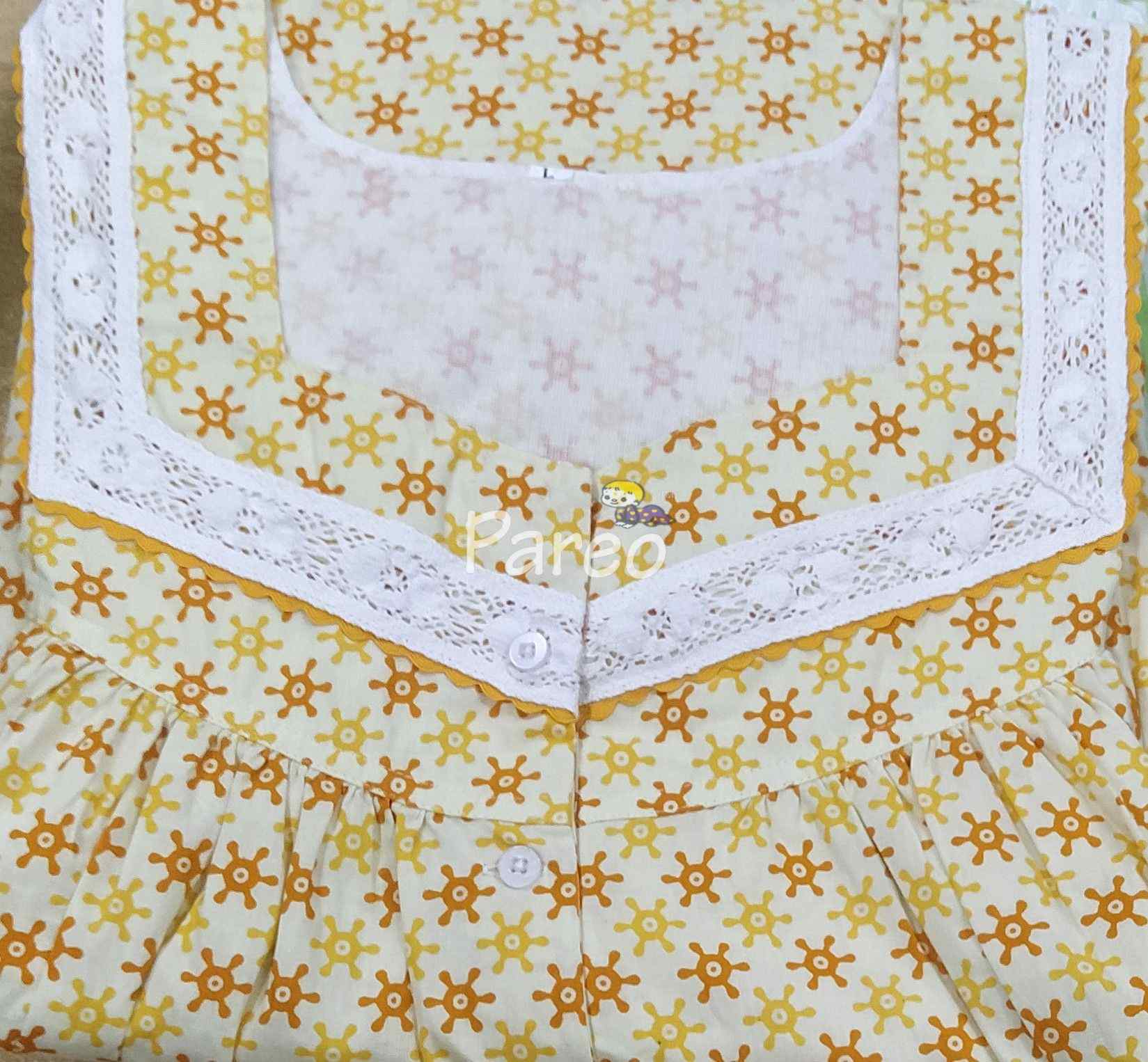 Cotton Pleated , With Pockets, Half Open Large Printed Nighty