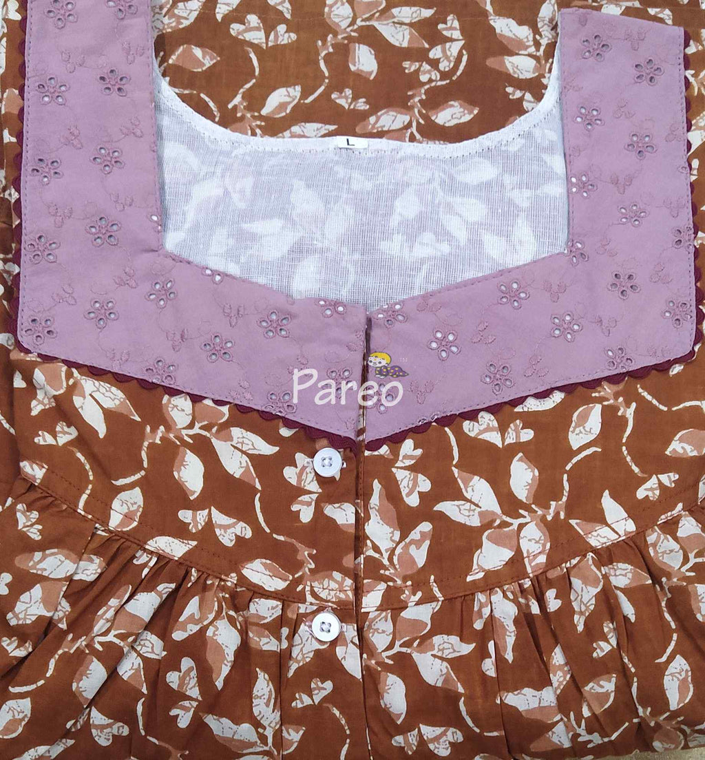 Cotton Pleated , With Pockets, Half Open Large Printed Nighty