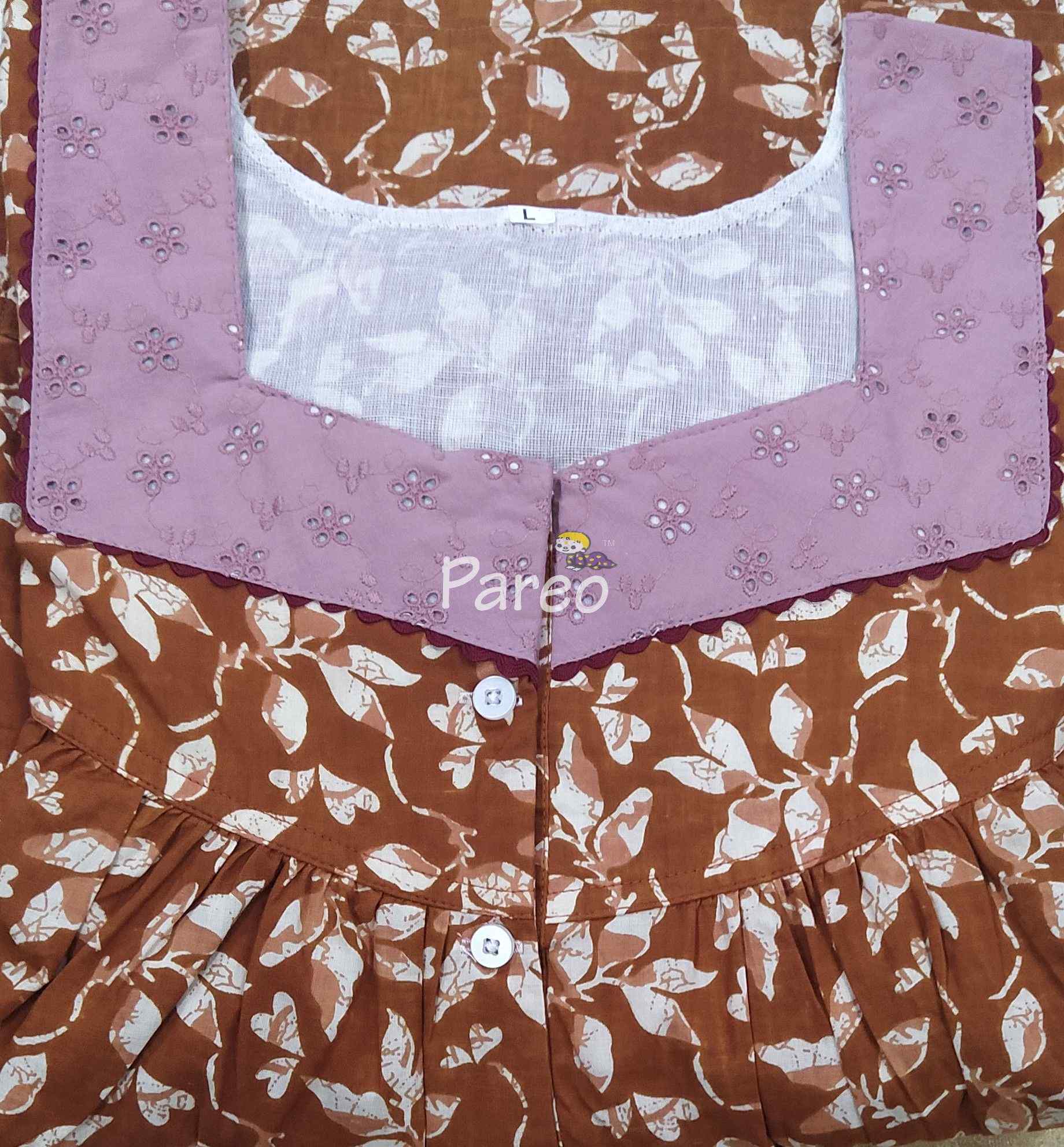 Cotton Pleated , With Pockets, Half Open Large Printed Nighty