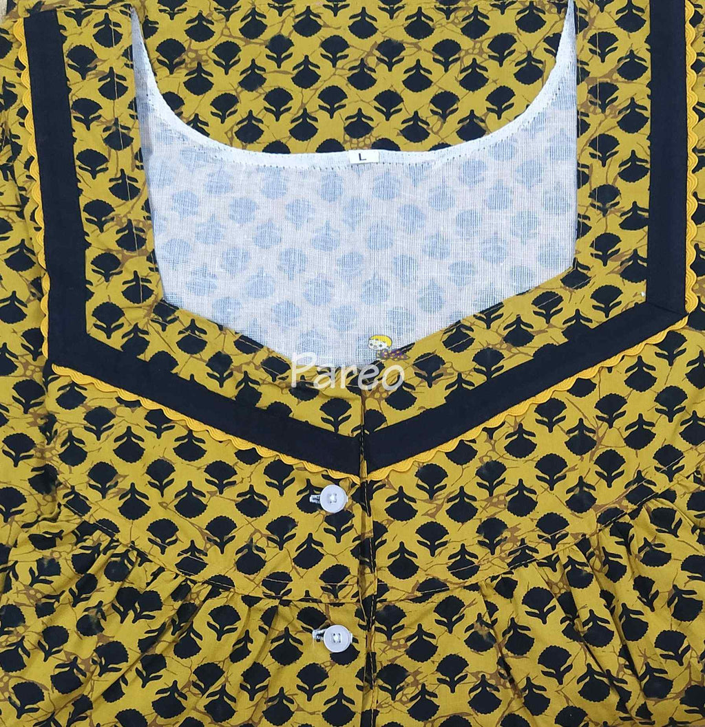 Cotton Pleated , With Pockets, Half Open Large Printed Nighty