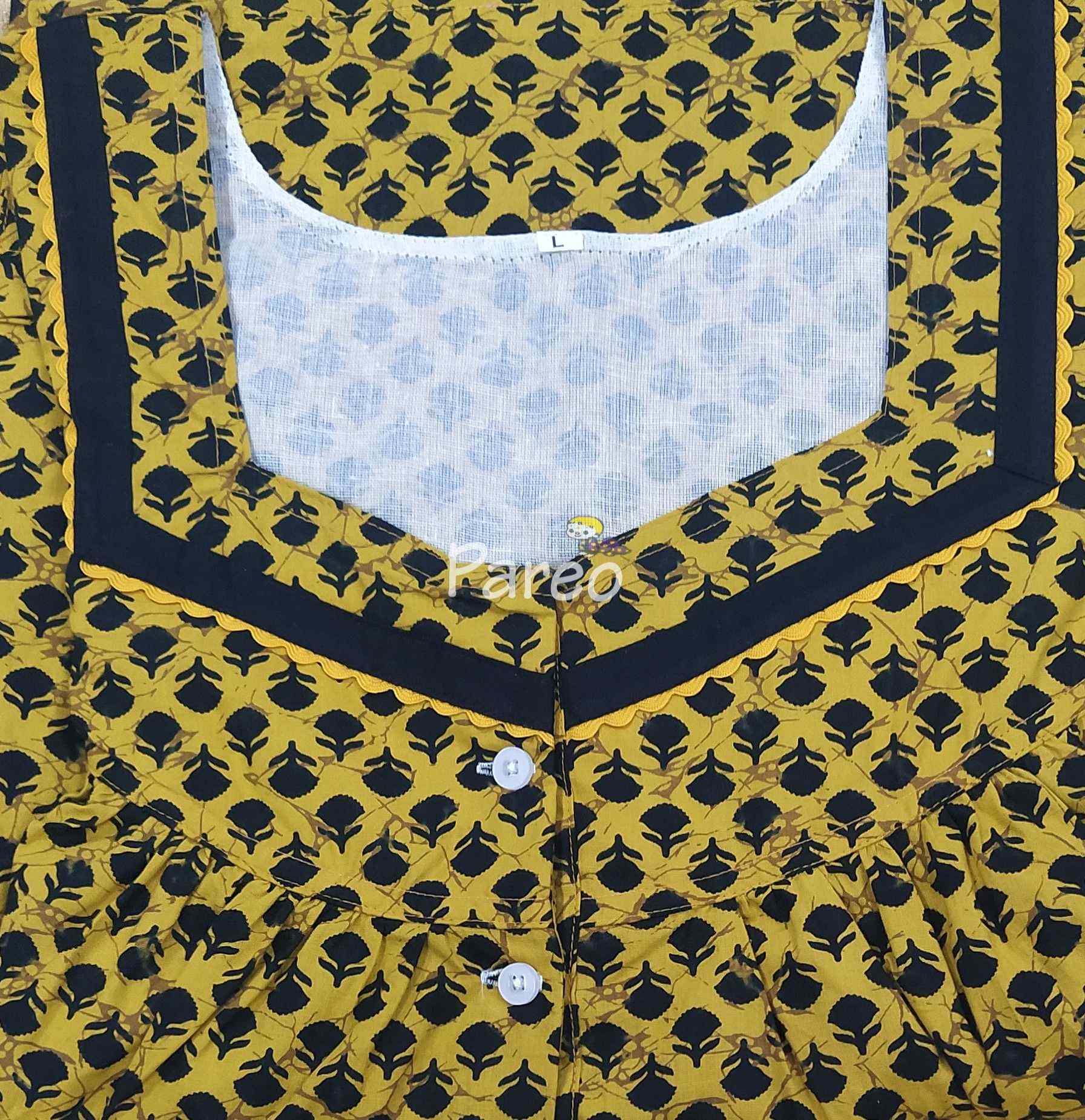 Cotton Pleated , With Pockets, Half Open Large Printed Nighty