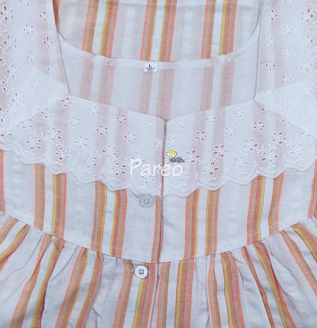 Cotton Pleated , With Pockets, Half Open Large Printed Nighty