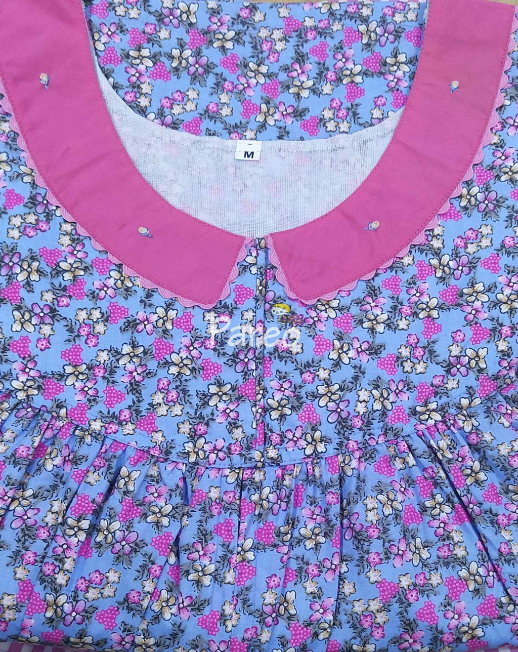 Cotton Pleated , With Pockets, No Open Medium Printed Nighty