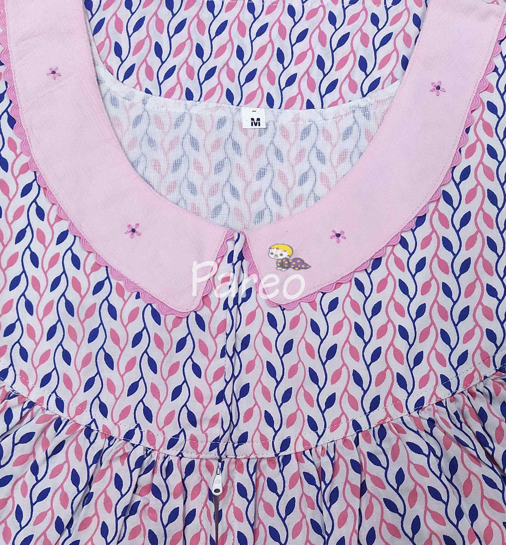 Cotton With Pockets, Central zip Medium Printed Nighty