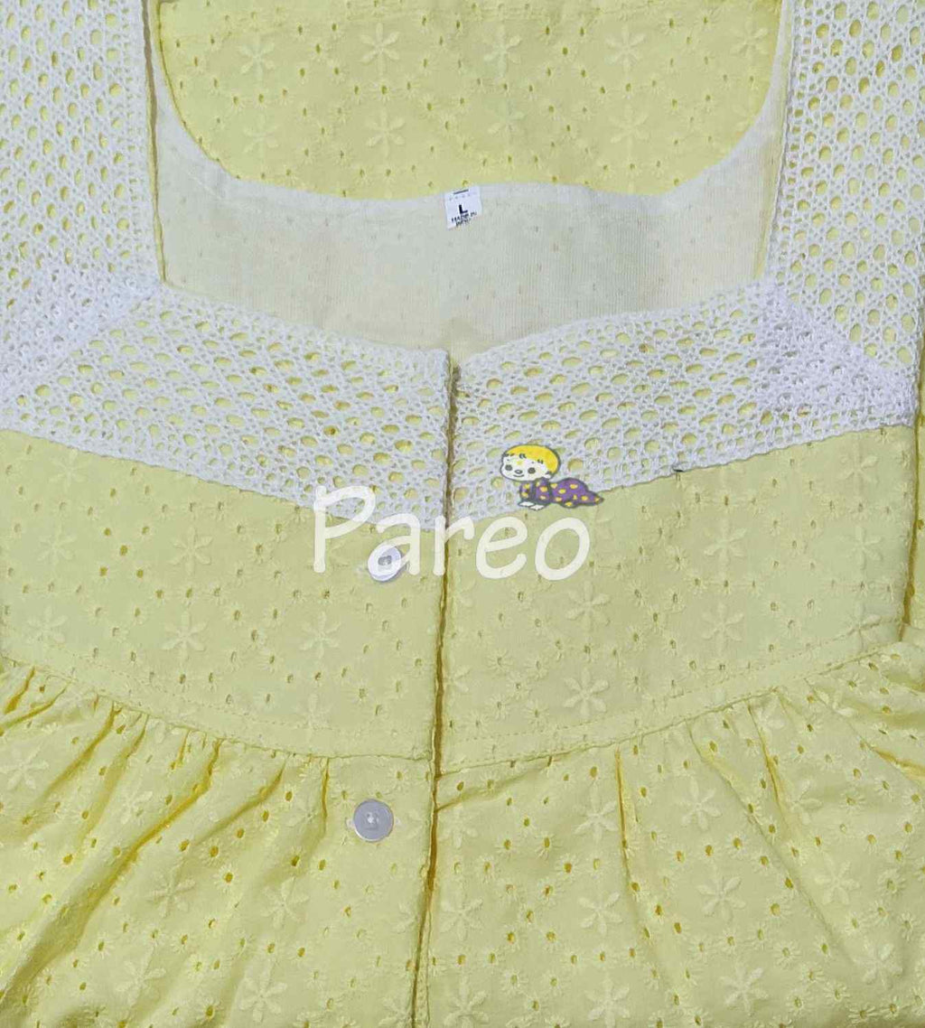 Cotton With Pockets, Half Open Large Printed Nighty