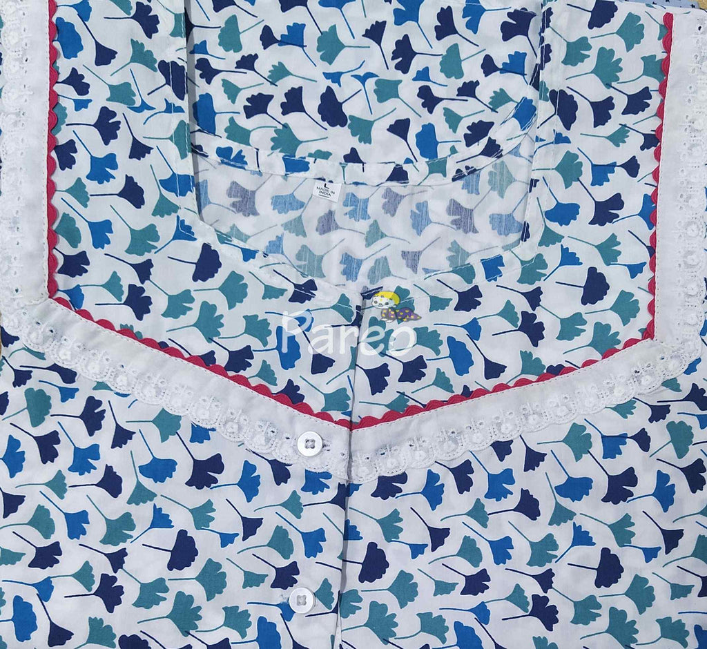 Cotton A-line churidar cut, With Pockets, Half Open Large Printed Nighty
