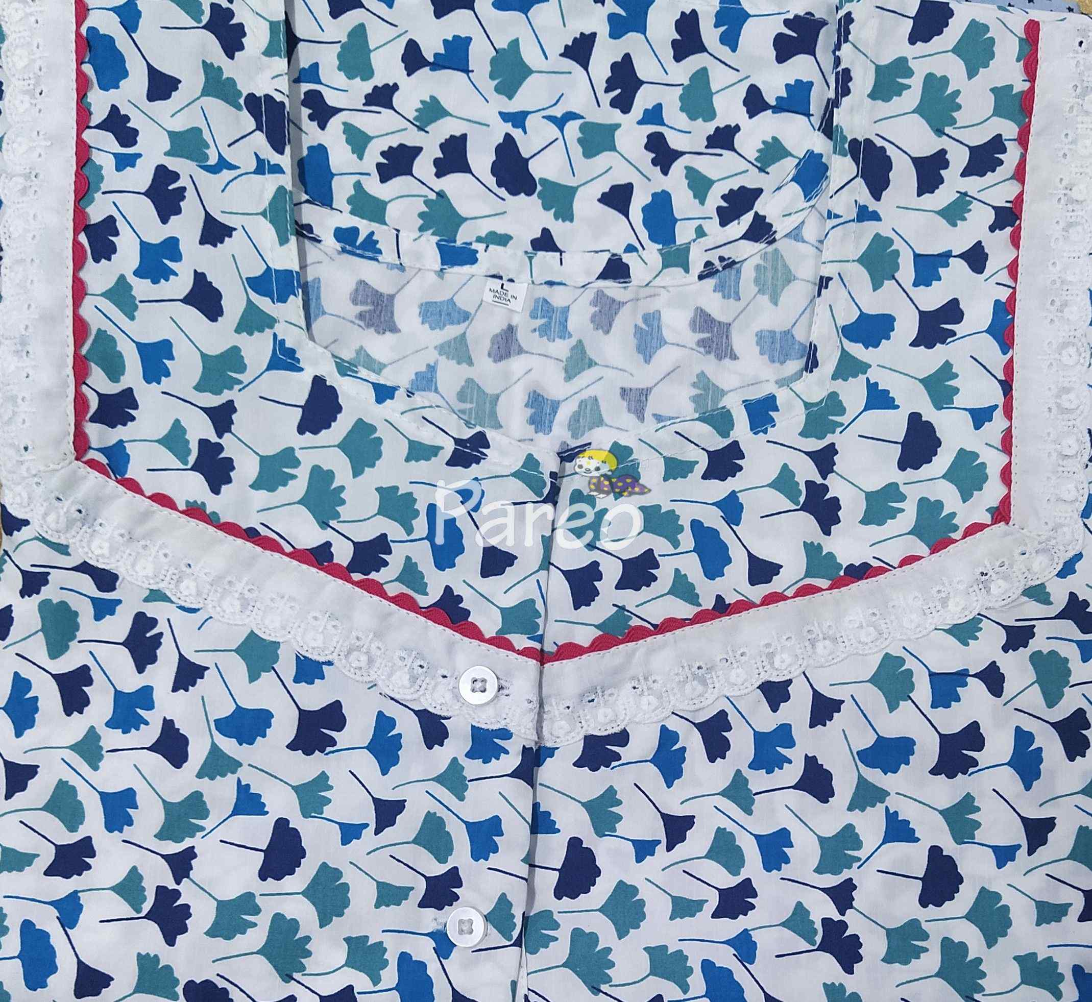Cotton A-line churidar cut, With Pockets, Half Open Large Printed Nighty