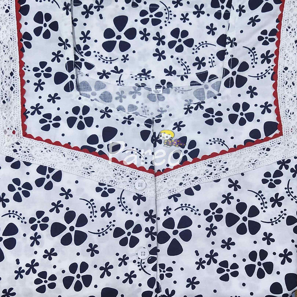 Cotton A-line churidar cut, With Pockets, Half Open Large Printed Nighty