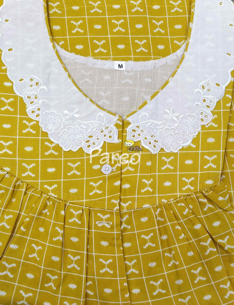 Soft Cotton With Pockets, Half Open Medium Printed Nighty