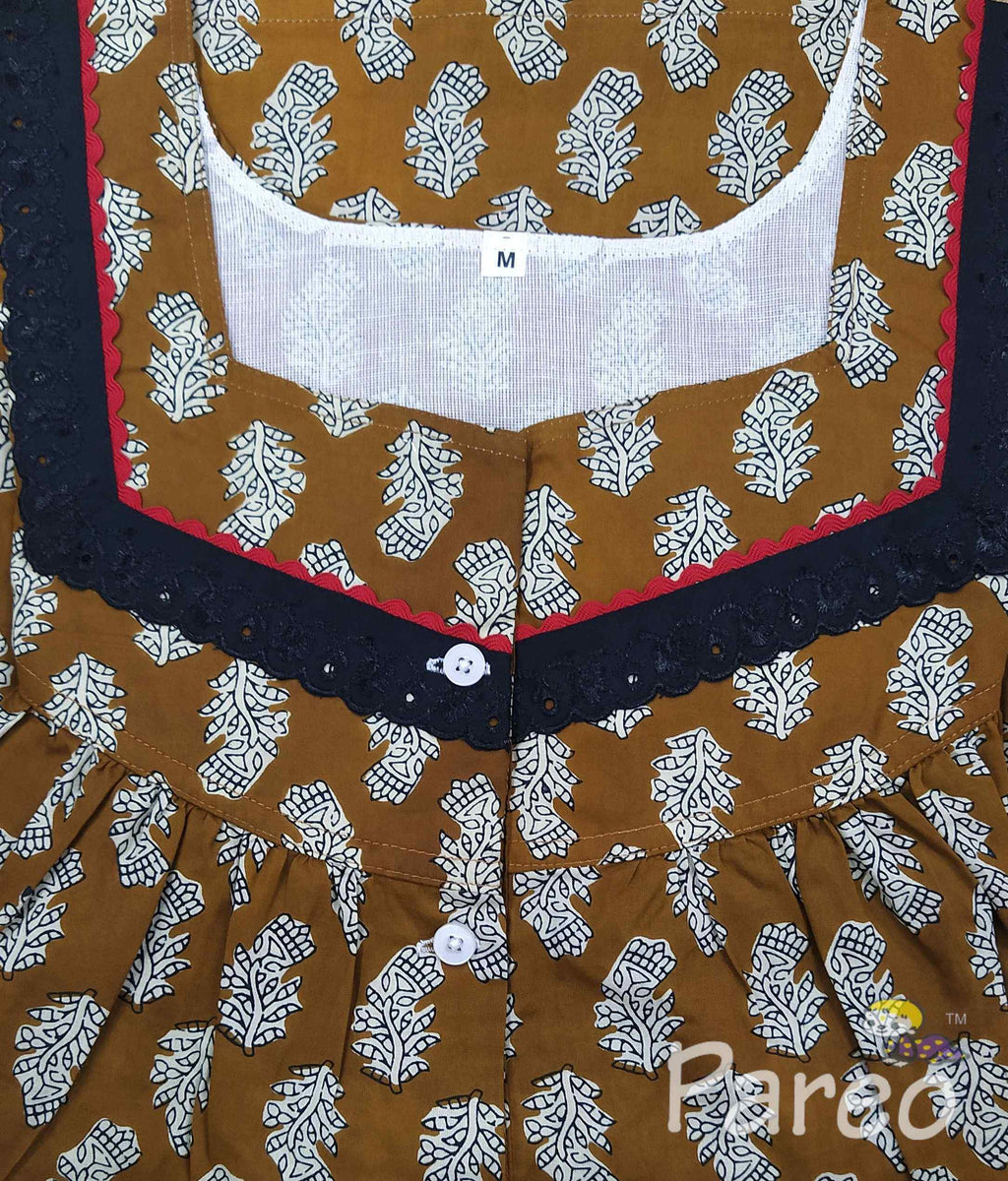 Soft Cotton With Pockets, Half Open Medium Printed Nighty