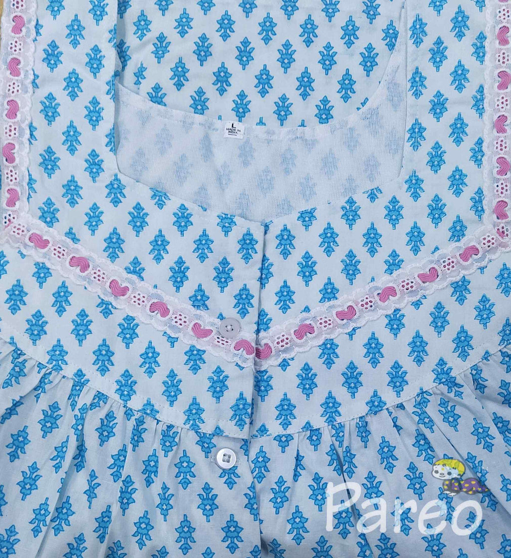 Cotton With Pockets, Half Open Large Printed Nighty