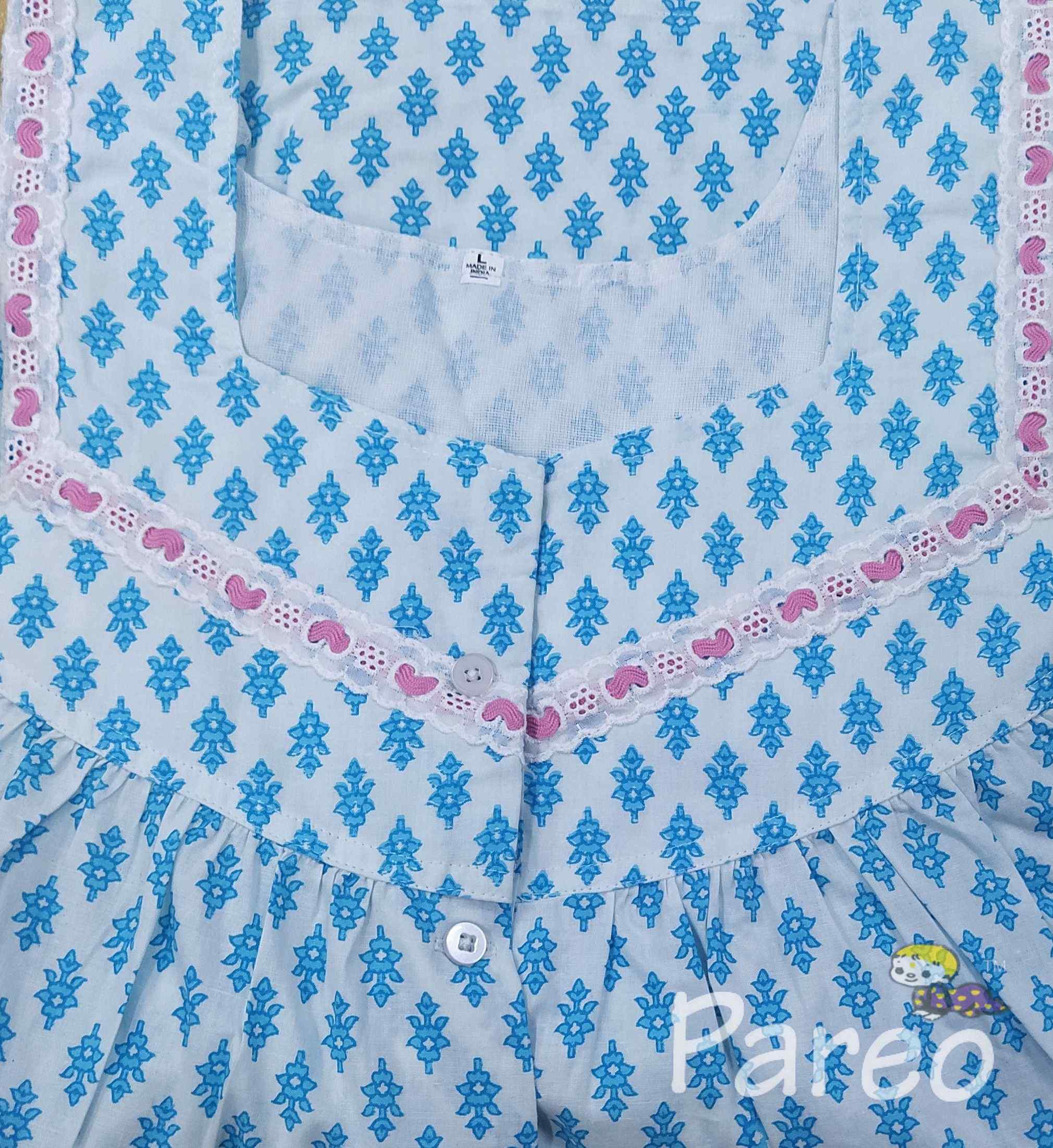 Cotton With Pockets, Half Open Large Printed Nighty