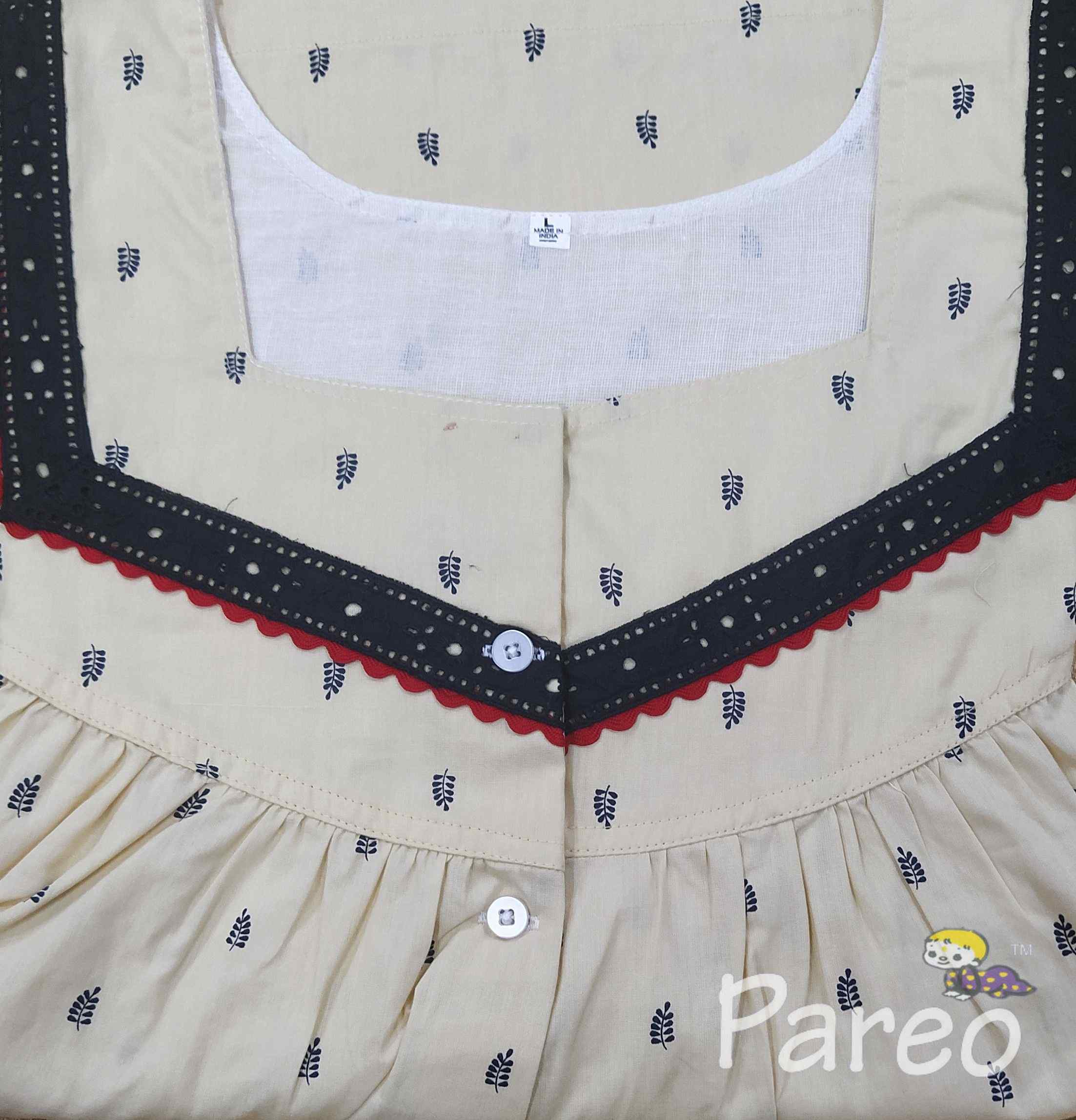 Cotton With Pockets, Half Open Large Printed Nighty