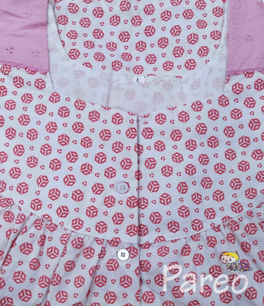 Cotton With Pockets, Half Open Large Printed Nighty