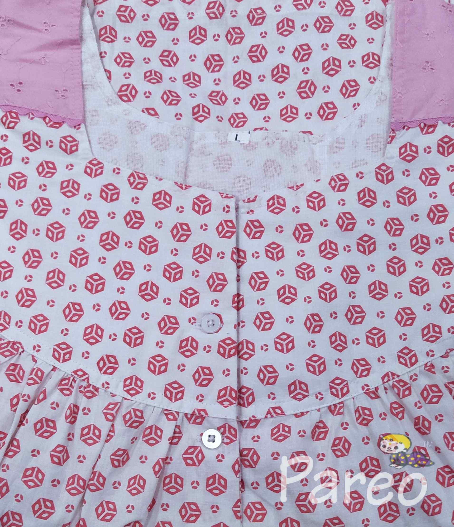 Cotton With Pockets, Half Open Large Printed Nighty