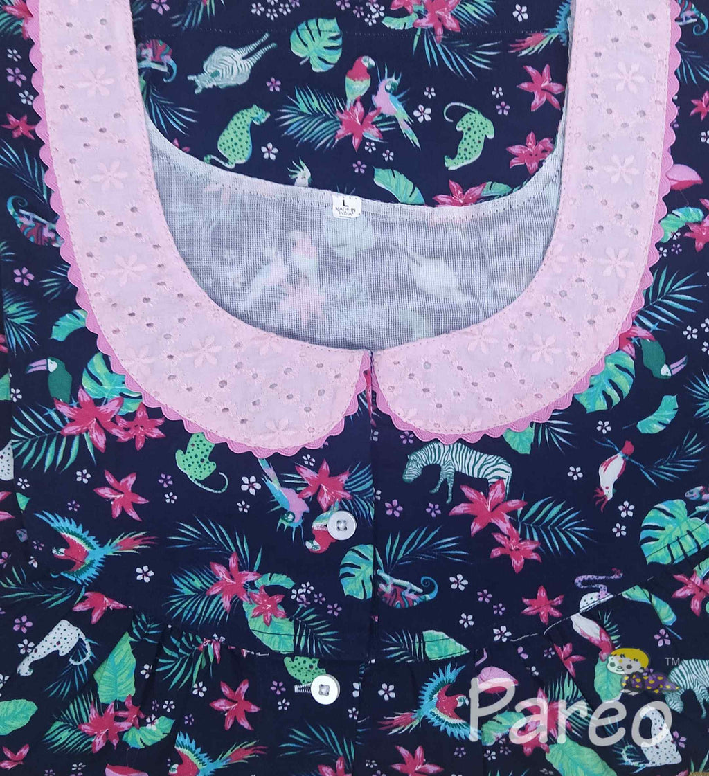 Cotton With Pockets, Full Open Large Printed Nighty