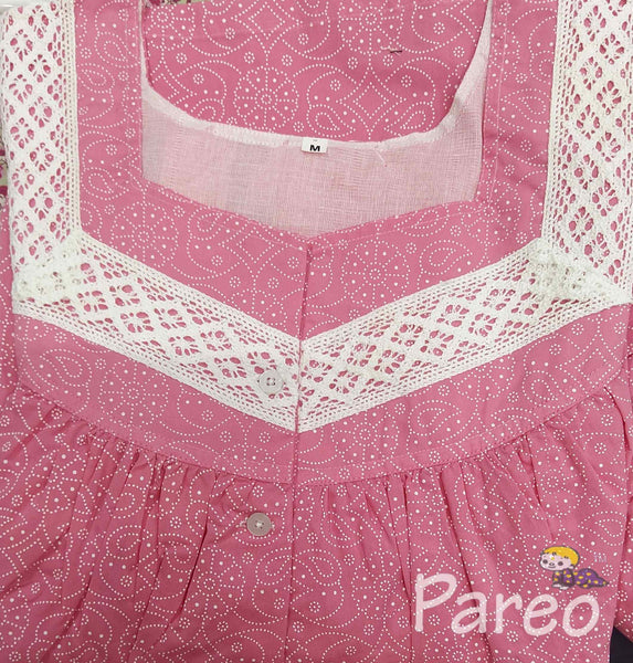 Soft Cotton With Pockets, Half Open Medium Printed Nighty