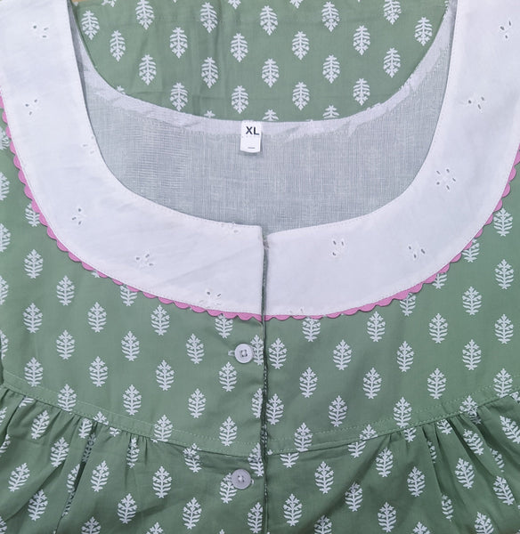 Soft Cotton With Pockets, Half Open Xlarge Printed Nighty