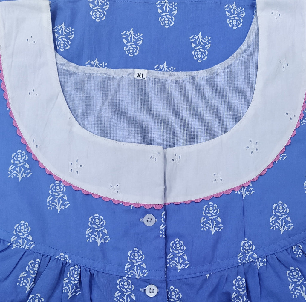 Soft Cotton With Pockets, Half Open Xlarge Printed Nighty