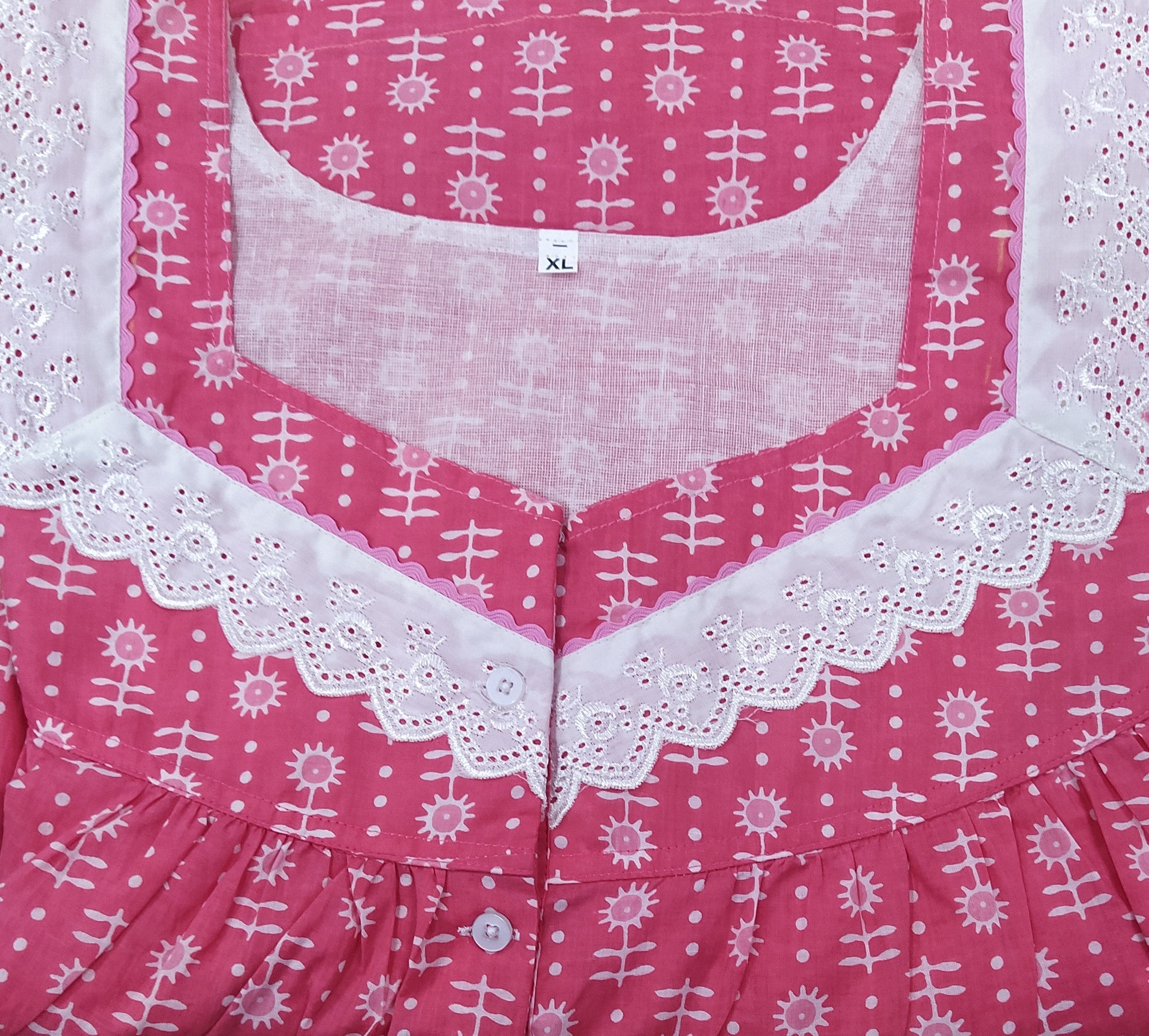 Soft Cotton With Pockets, Half Open Xlarge Printed Nighty