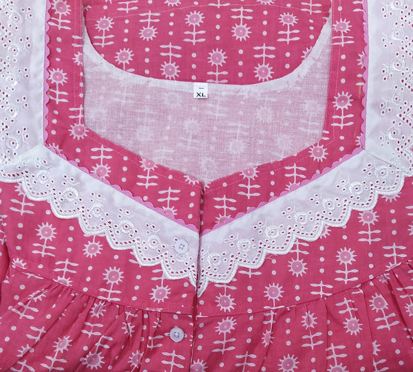Soft Cotton With Pockets, Half Open Xlarge Printed Nighty