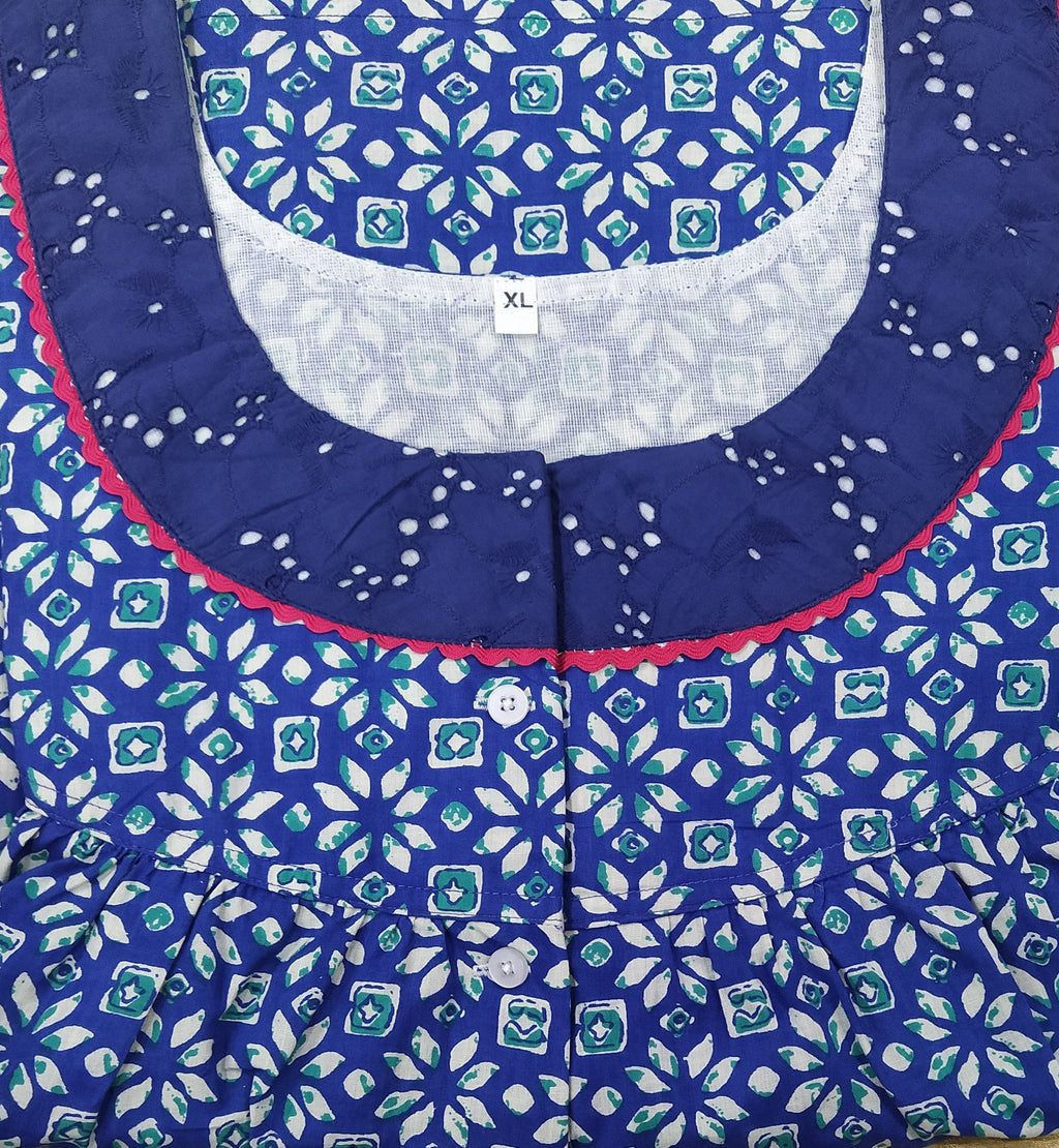 Cotton With Pockets, Half Open Xlarge Printed Nighty