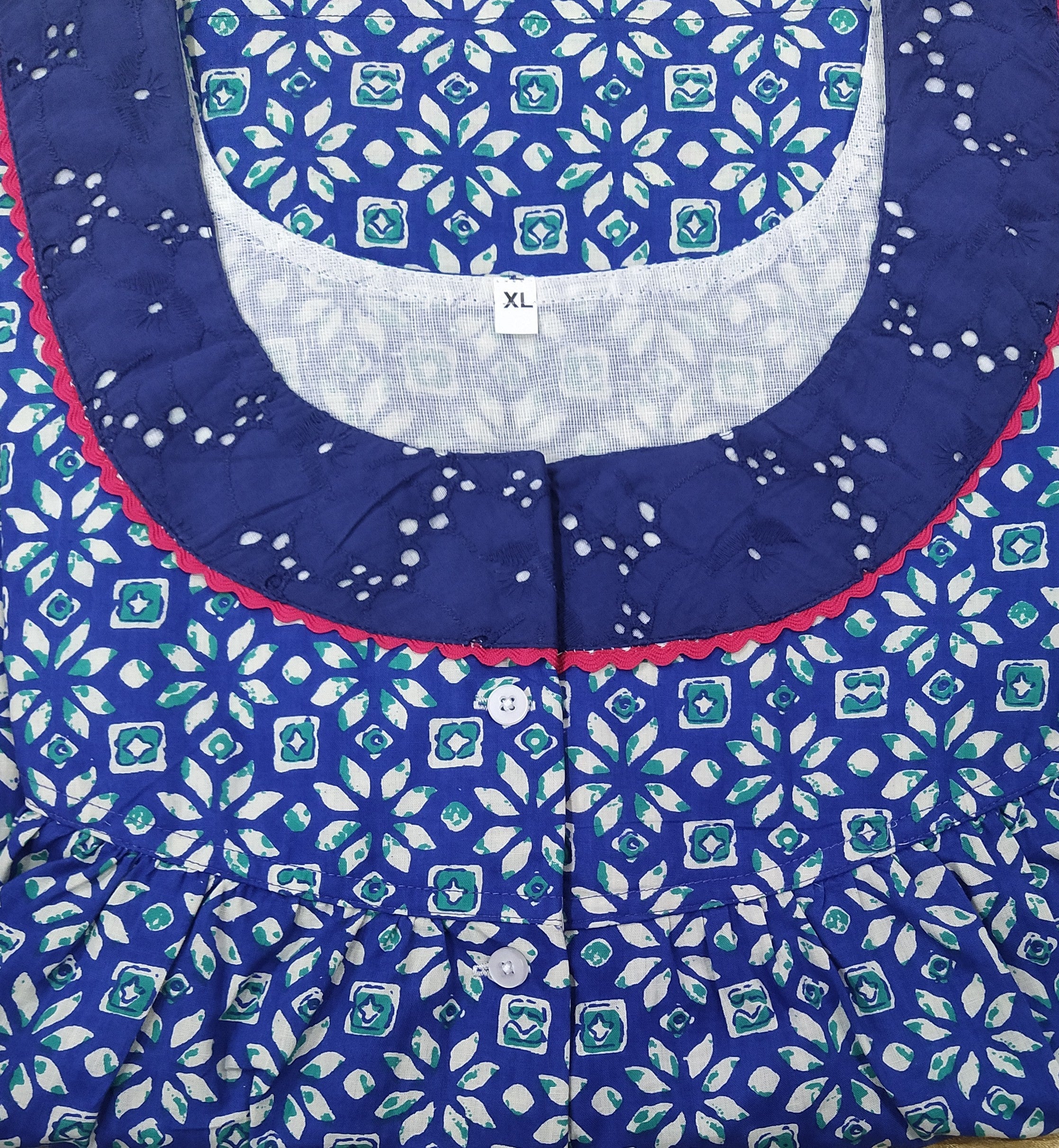 Cotton With Pockets, Half Open Xlarge Printed Nighty