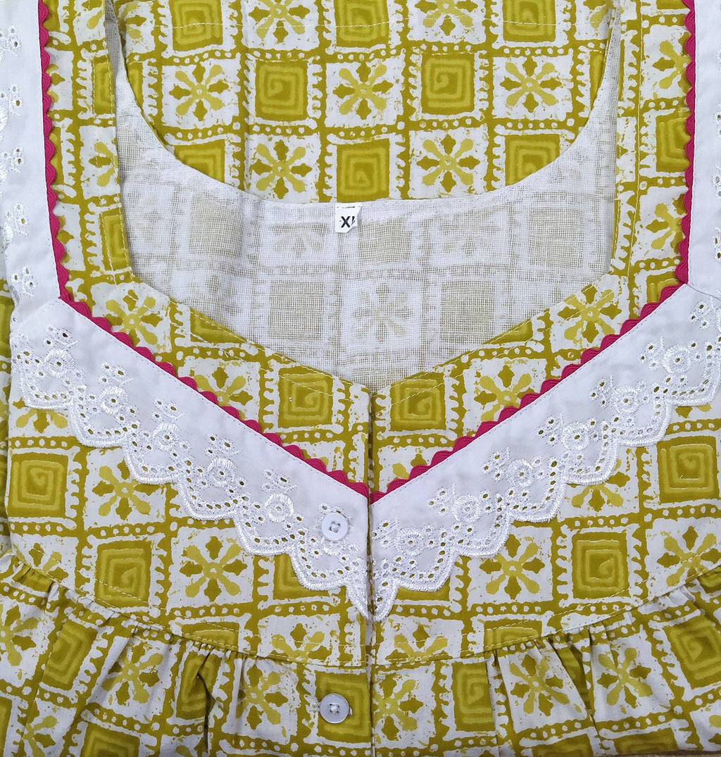 Cotton With Pockets, Half Open Xlarge Printed Nighty