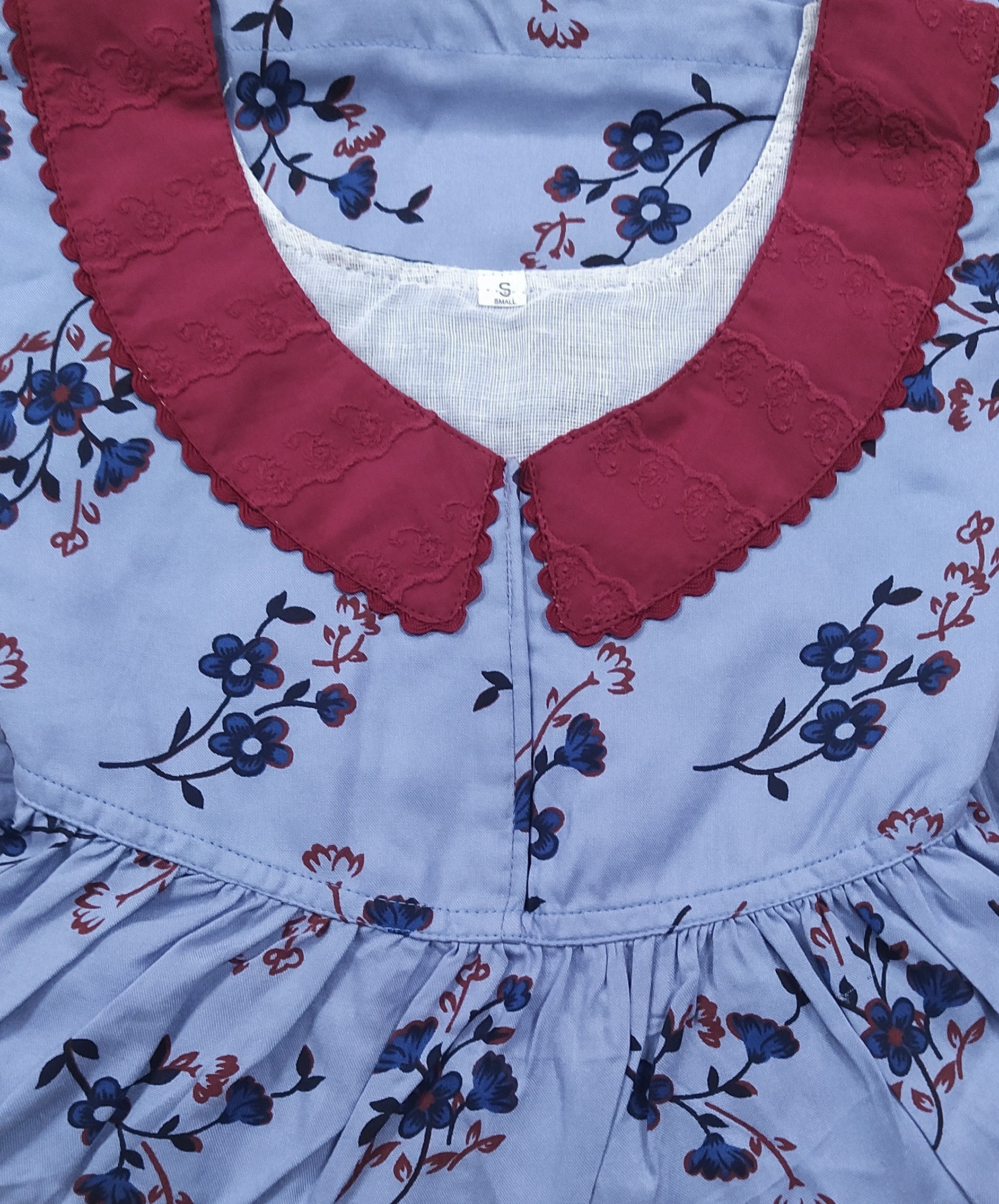 Rayon With Pockets, No Open Small Printed Nighty