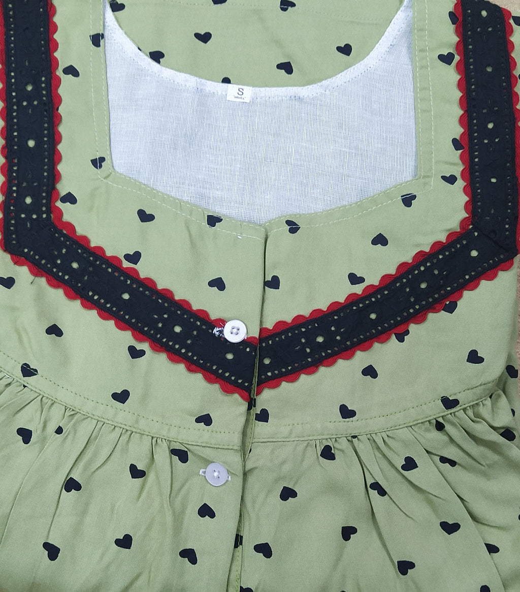 Rayon With Pockets,  halfOpen Small Printed Nighty