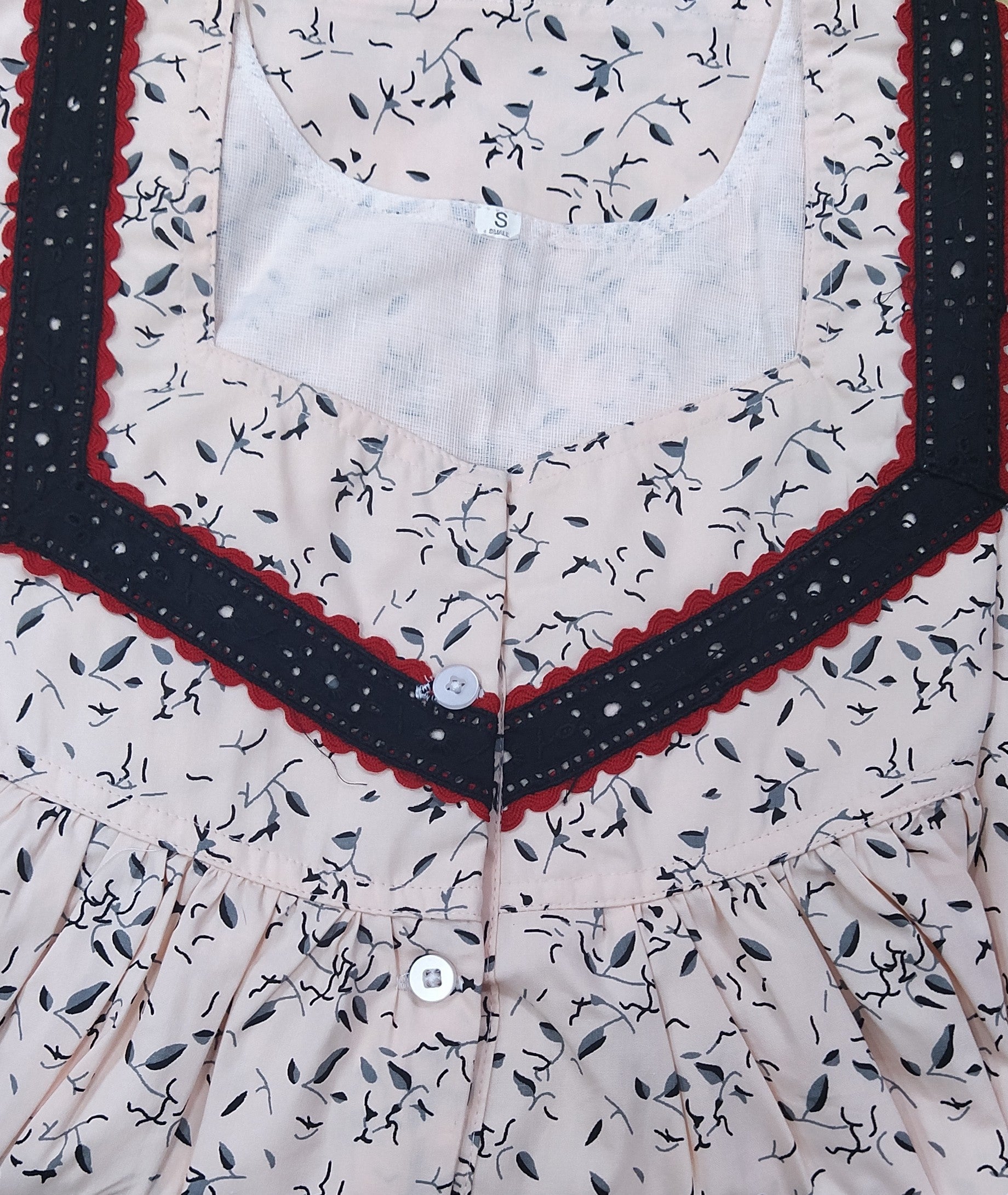 Cotton With Pockets, Half Open Small Printed Nighty