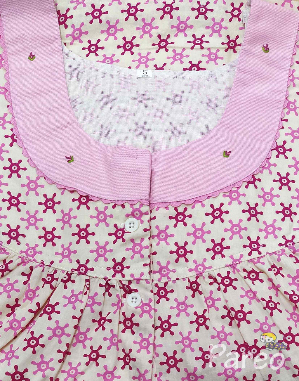 Cotton With Pockets, Half Open Small Printed Nighty