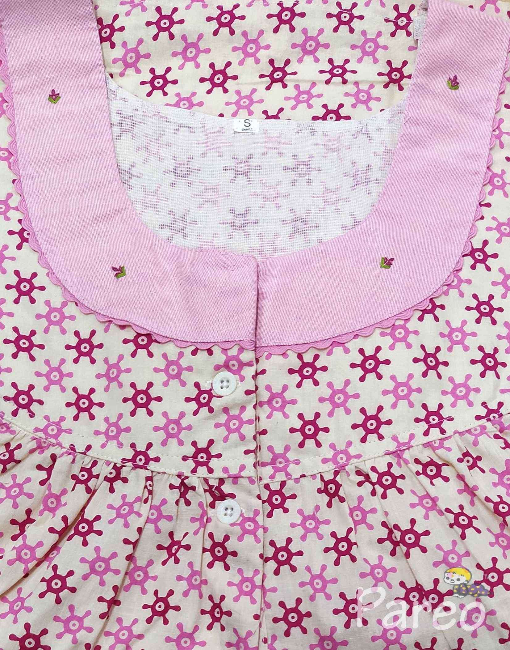 Cotton With Pockets, Half Open Small Printed Nighty