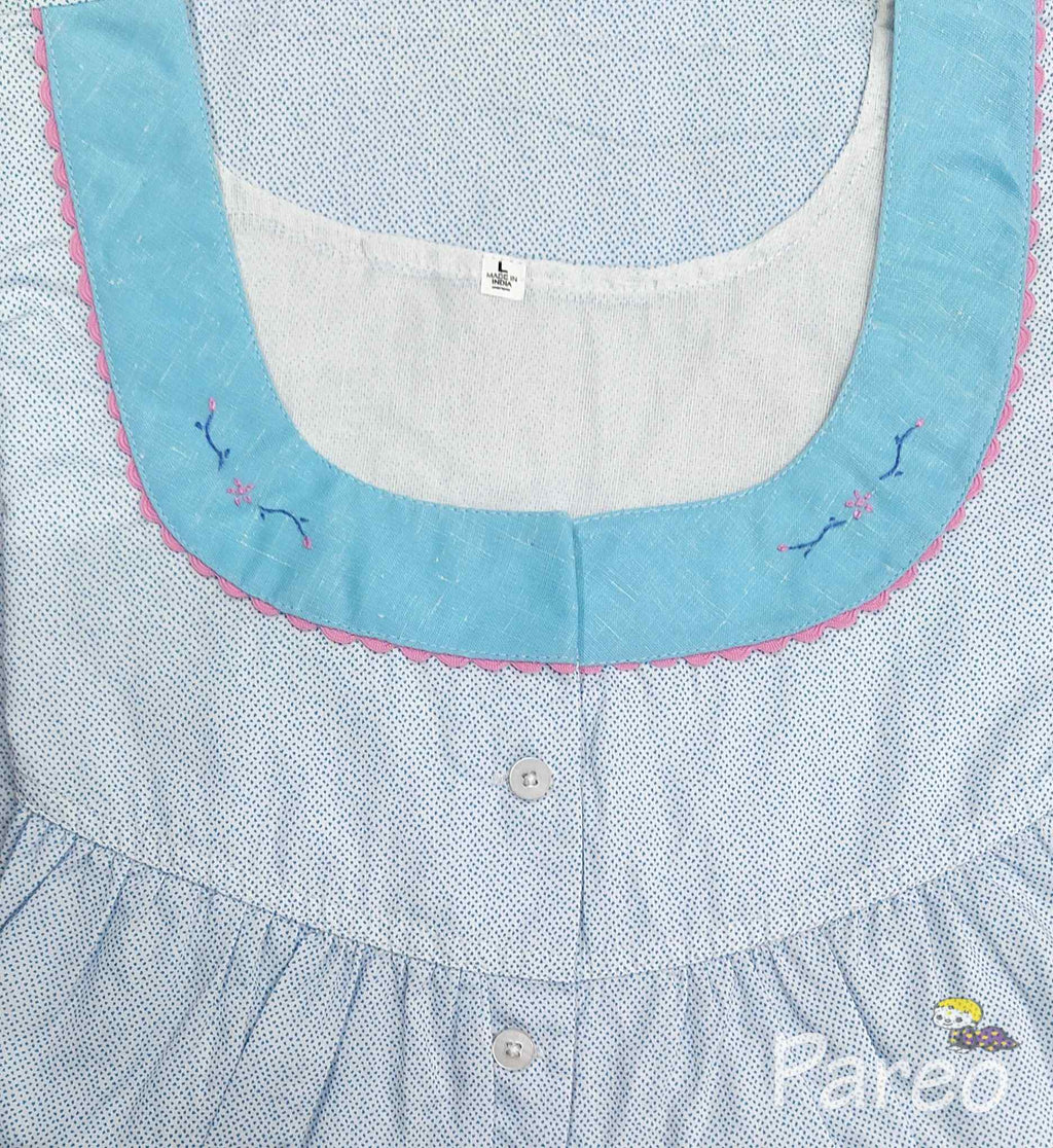 Cotton With Pockets, Half Open Large Printed Nighty