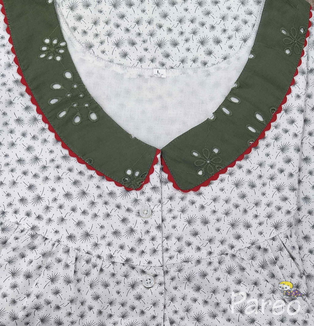 Cotton With Pockets, Half Open Large Printed Nighty
