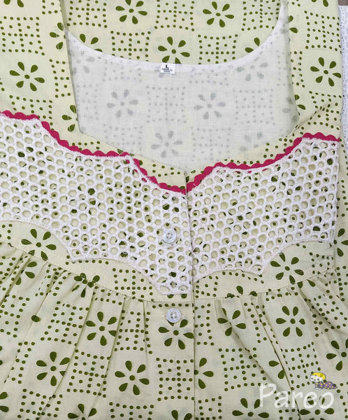 Cotton With Pockets, Half Open Large Printed Nighty