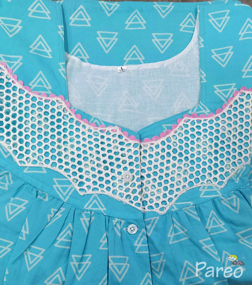 Soft Cotton With Pockets, Half Open Large Printed Nighty
